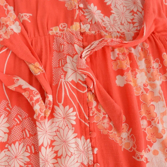 Free People Mixed Print Twist Orange Floral Boho  Maxi Dress XS - Picture 9 of 16